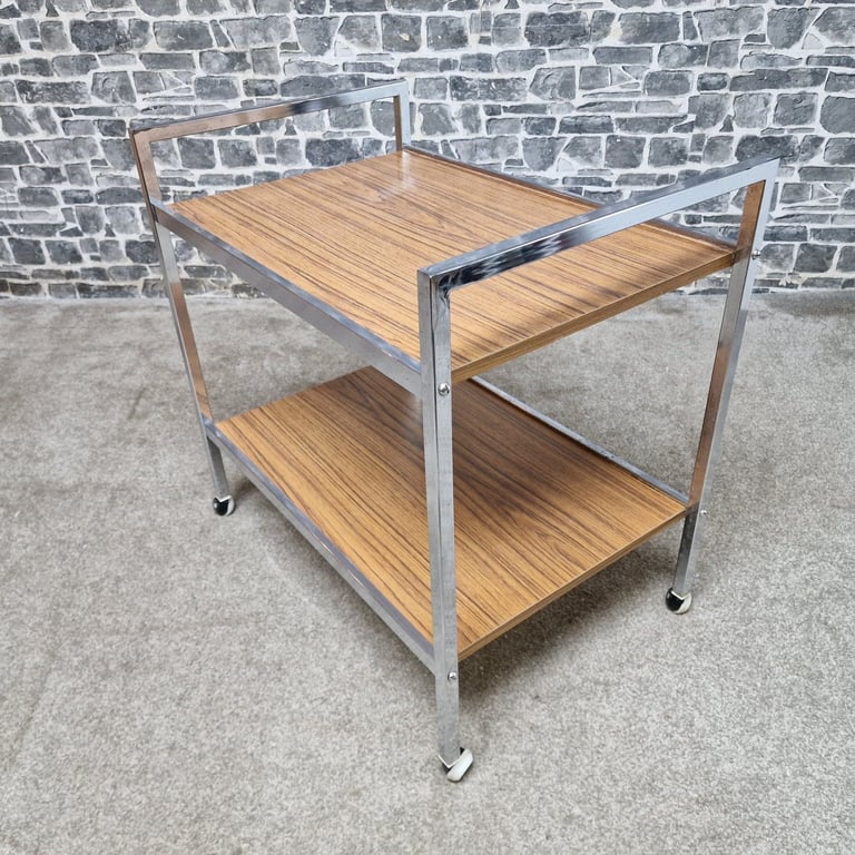 Vintage Chrome & Wood Effect Drinks Trolley on Castors