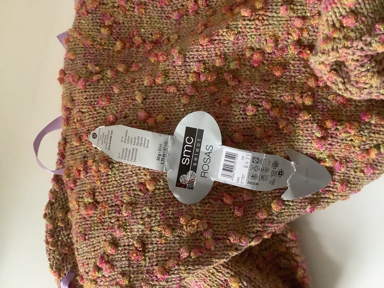 Hand Knitted Baby Blanket in Gold, Pink & Purple in an Exclusive Yarn