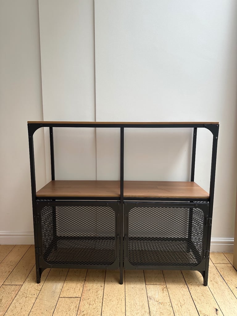 image for Ikea Fjallbo Black Metal Shelving Unit 3Tier 100x95
