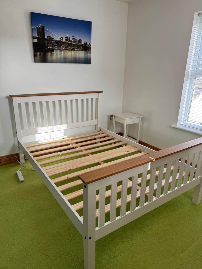 image for Double bed with mattress and bed side tables