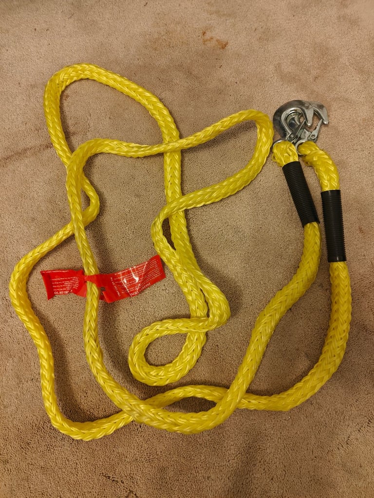 image for Heavy-Duty Yellow Tow Rope – 4 Metres – Car Recovery Strap with Hooks