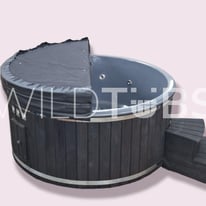 Wood fired Hot tub grey with thermal lid, GPR, Fiberglas Wellness, WILDTUBS