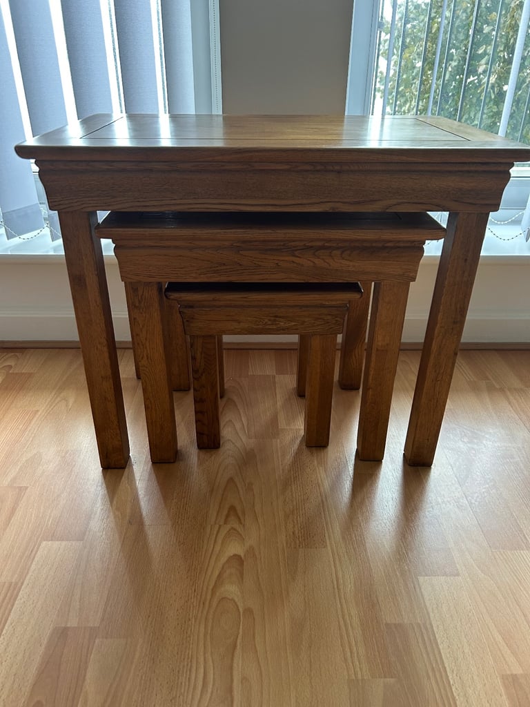 image for Rustic sold oak nest of tables