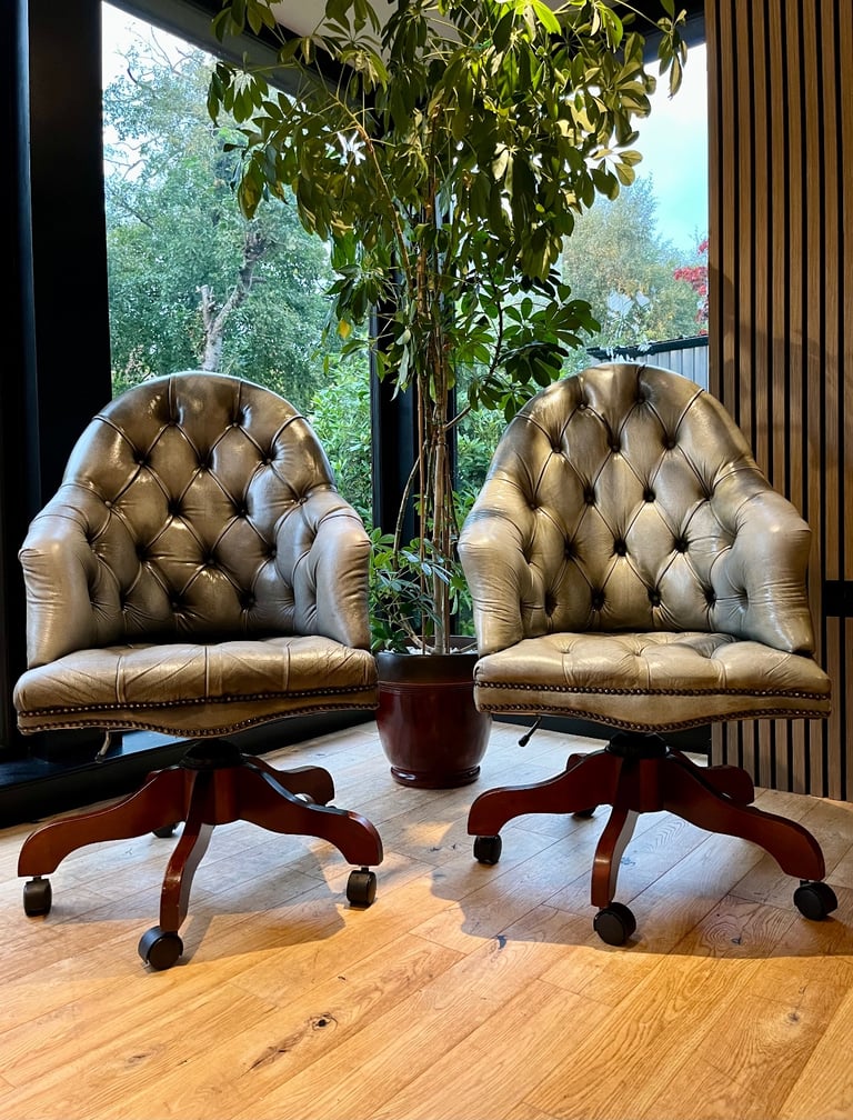 Pair of 2 Vintage Leather Chesterfield Armchairs