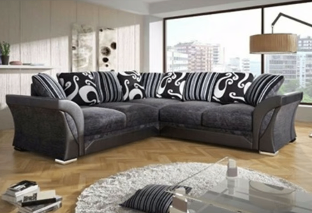 Shannon High Quality Chenille Fabric Corner Sofa - Black with Grey