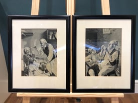 Pair of Vintage Black & White Gran & Grandad Black Framed Prints.