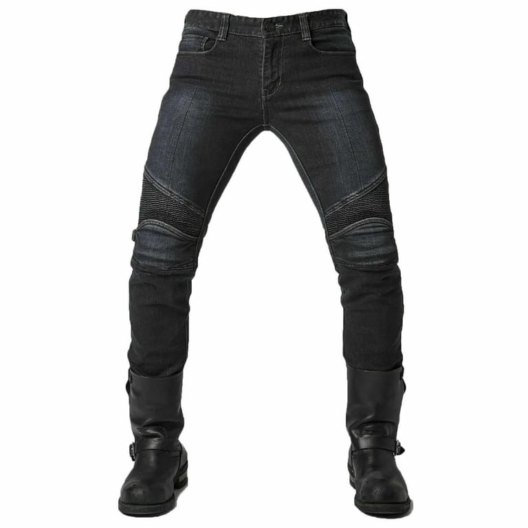 Men’s Motorcycle Jeans – Faded Blue Armoured Kevlar Trousers with CE Approved Protectors