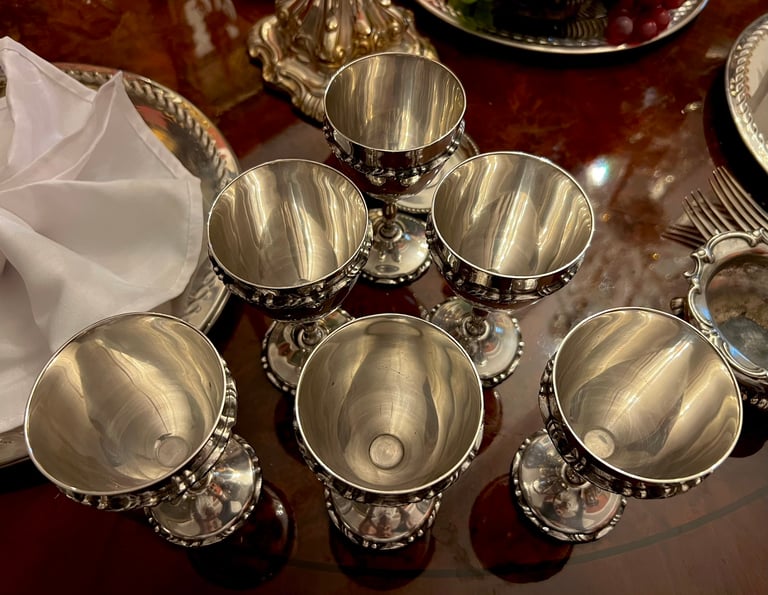 1171g Set 6 sterling silver chalices / goblets - hallmarked 925 