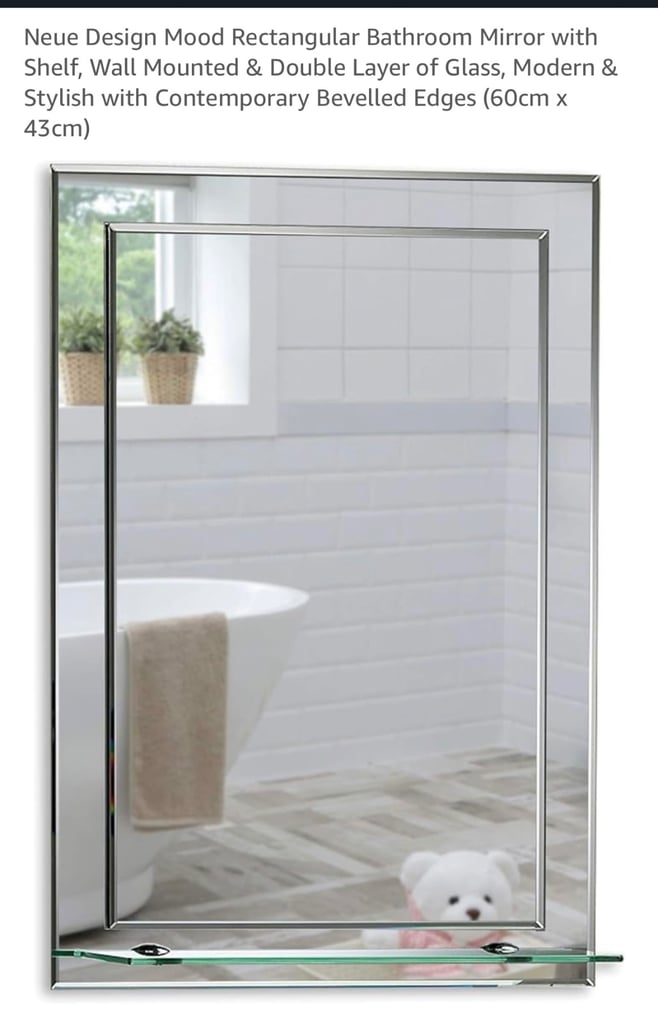Bathroom Mirror with attached shelf