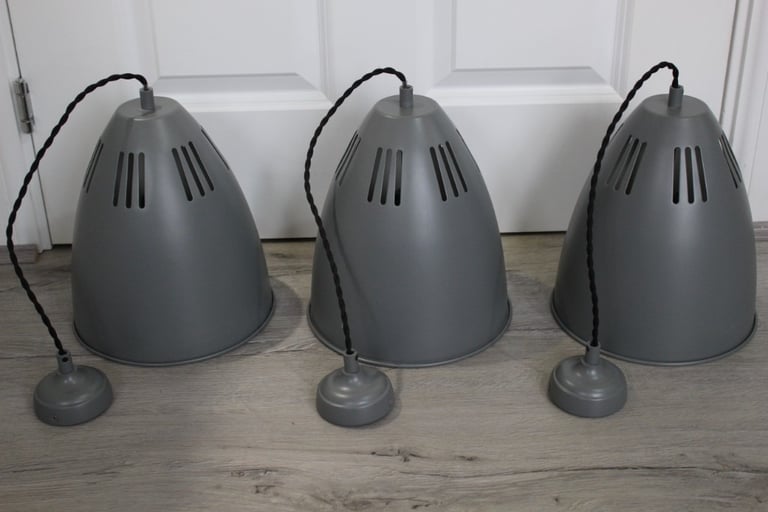 image for Grey White Metal Medium Cone Shaped Pendant Hanging Light Twisted Flex Wire x3