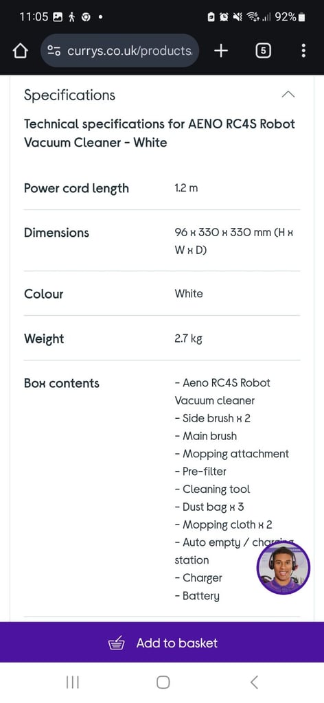 Robotic hoover Aeno