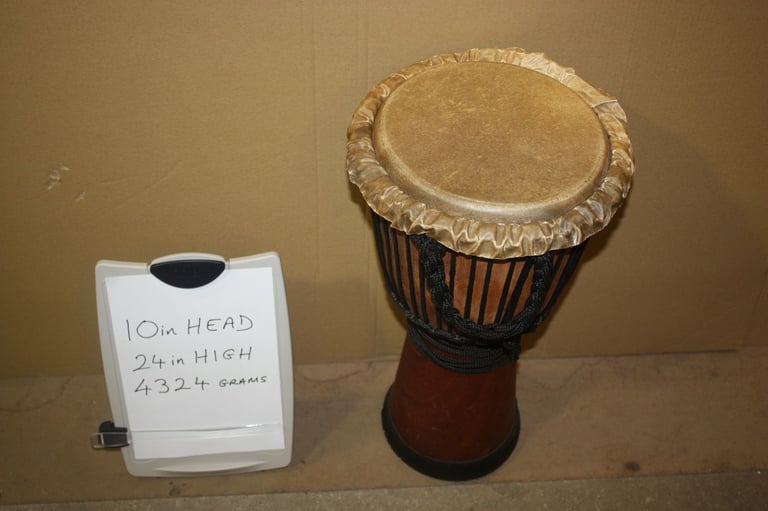 African Wooden Djembe Drum 10in Head x 24in High ~ Weight 4324 Grams ~ £75 ono