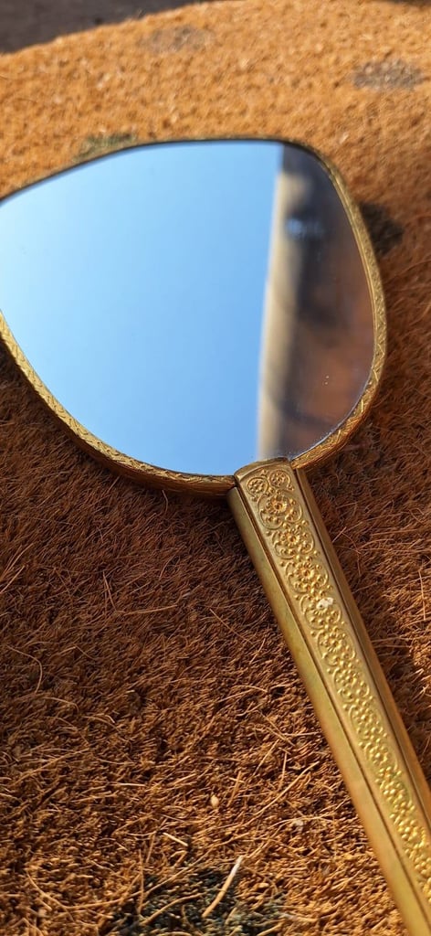 Vintage Handheld Brass Vanity Mirror
