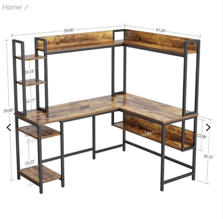 image for CubiCubi L-Shaped Desk with Hutch, 150x120x144 cm Corner Computer Desk