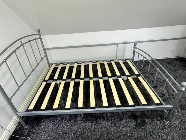 Metal double bed frame and memory foam mattress