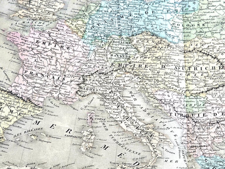 1850s Victorian Era Large Atlas Engraved Map Continental of Europe (French) 52x42cm Ambroise Tardie)