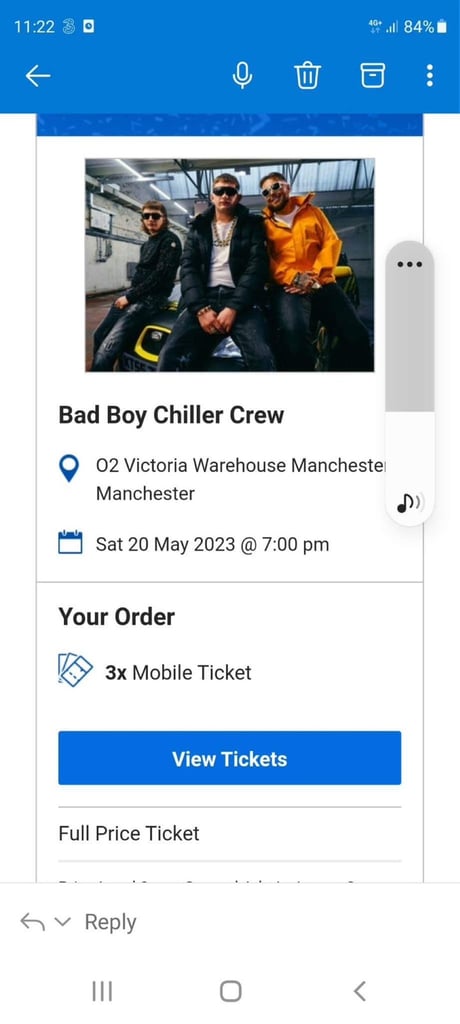 Tickets x3 for bad boy chiller crew 20/5/23 victoria warehouse Manches