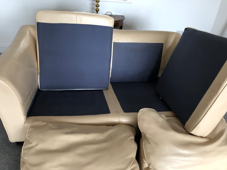 High quality leather settee, sofa, cream, 193cm, two seater
