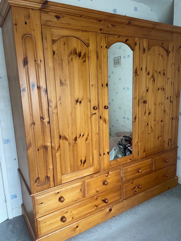 Large solid pine wardrobe with mirror