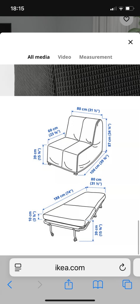 IKEA Lycksele futon style chair bed , dark grey 