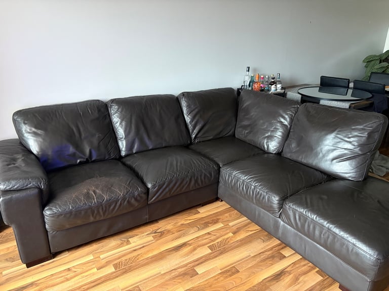 image for Brown Leather Corner Sofa 