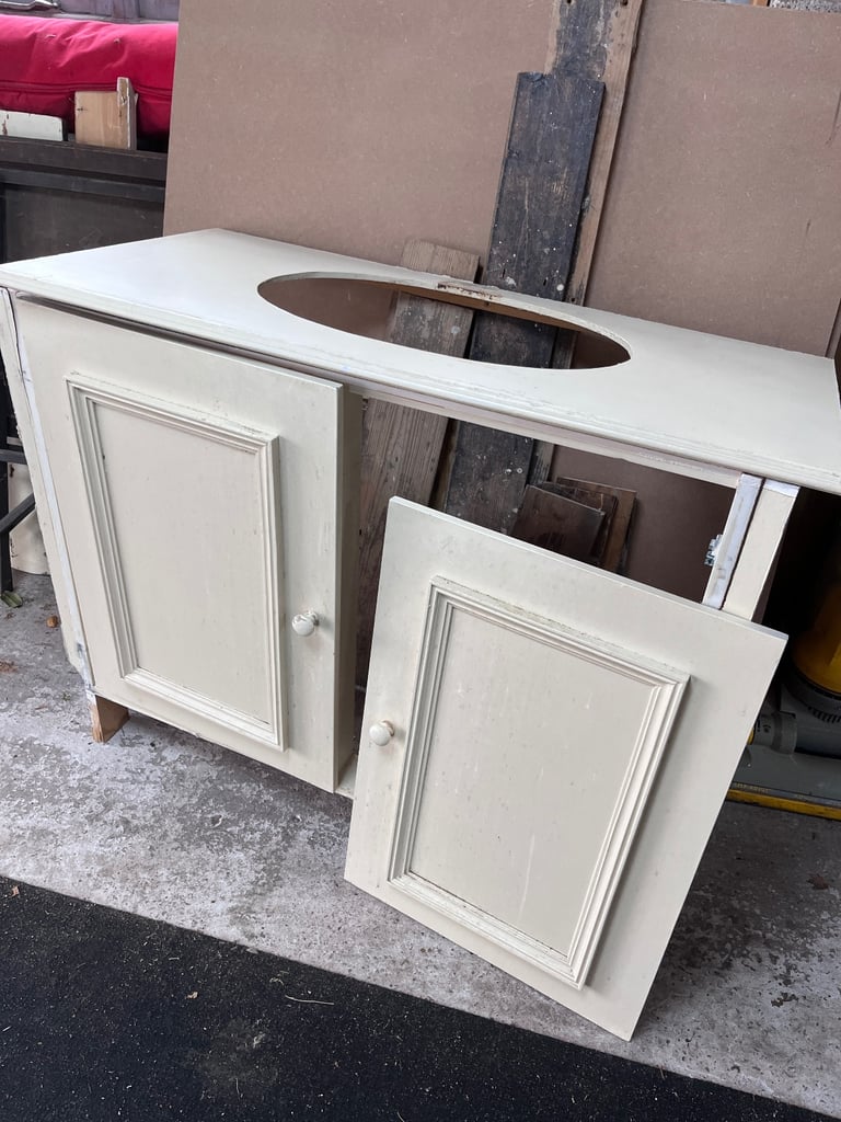 Bathroom Basin with Vintage Cross Headed Taps and Vanity with Doors