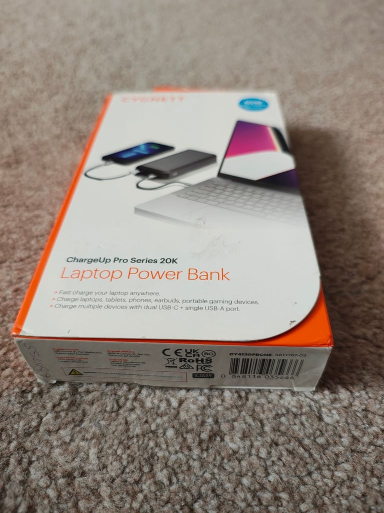 Cygnett Laptop power bank pro 20k 65W Black 