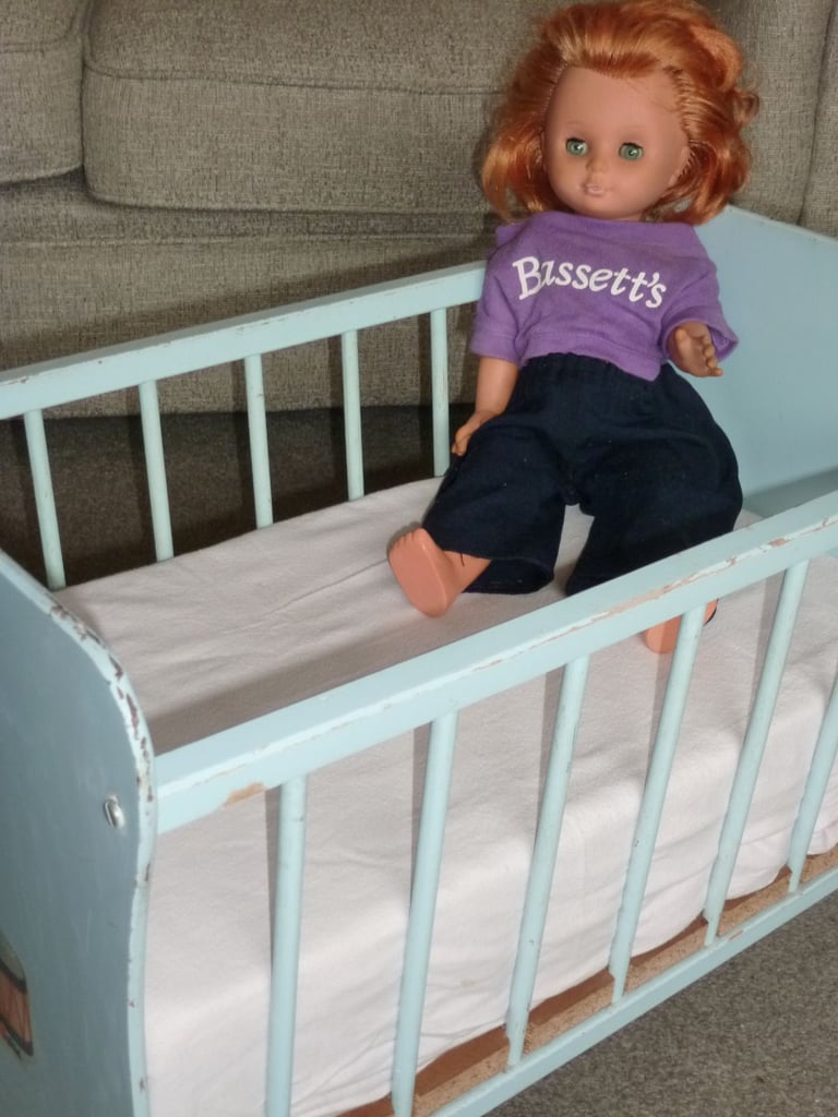 VINTAGE DOLL'S COT AND DOLL