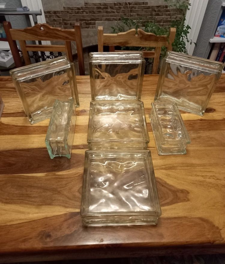 Glass bricks, clear wavy design for sale, Seven units in good condition