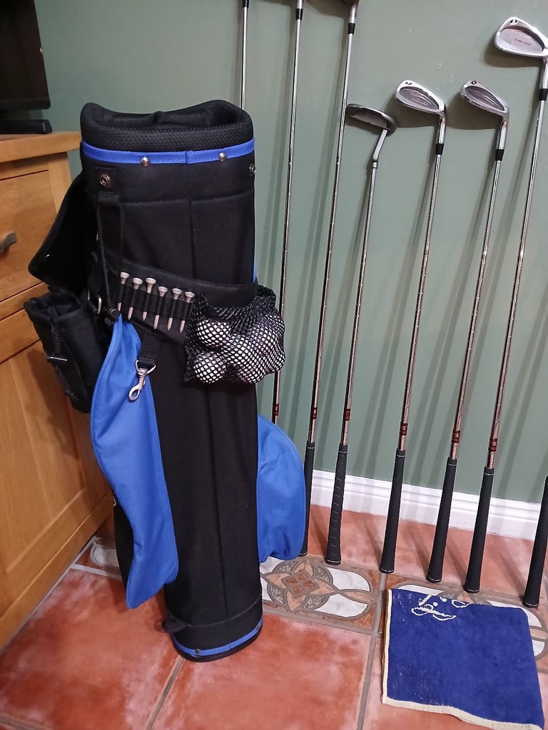 Right Hand Golf Set with bag, trolleys, balls and accessories,  Excellent condition