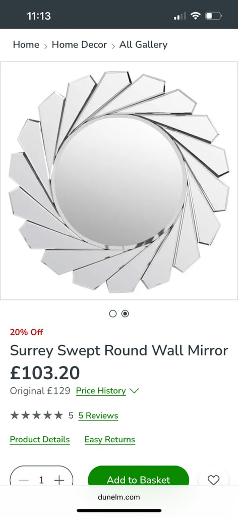 Dunelm Round Sunburst Style Mirror 