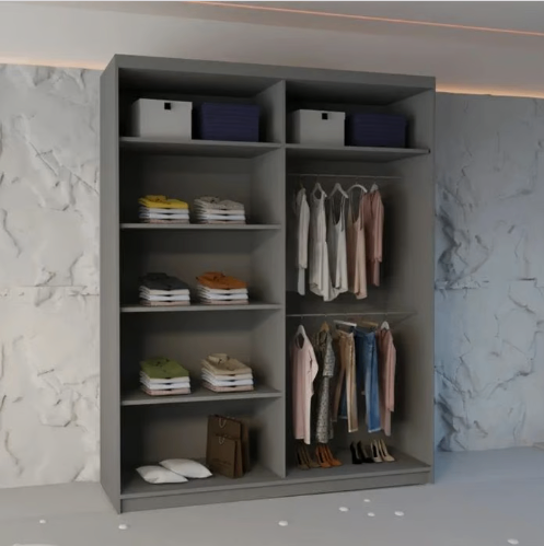 Brand New - Ringo Mirror Sliding Door Wardrobe - Grey - SAME/NEXT DAY DELIVERY