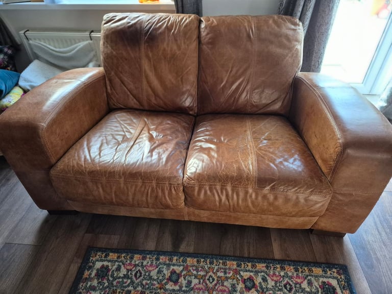 image for 2 seater brown leather sofa 