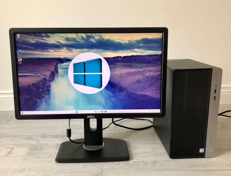 image for FAST SSD HP Computer Desktop i3 7th GEN Pc 23” Dell Rotating Monitor 8GB 240