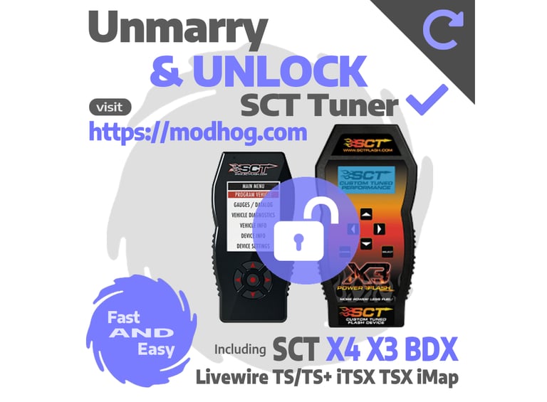 Unlock unmarry SCT X4 X3 flash tuner at modhog dot com