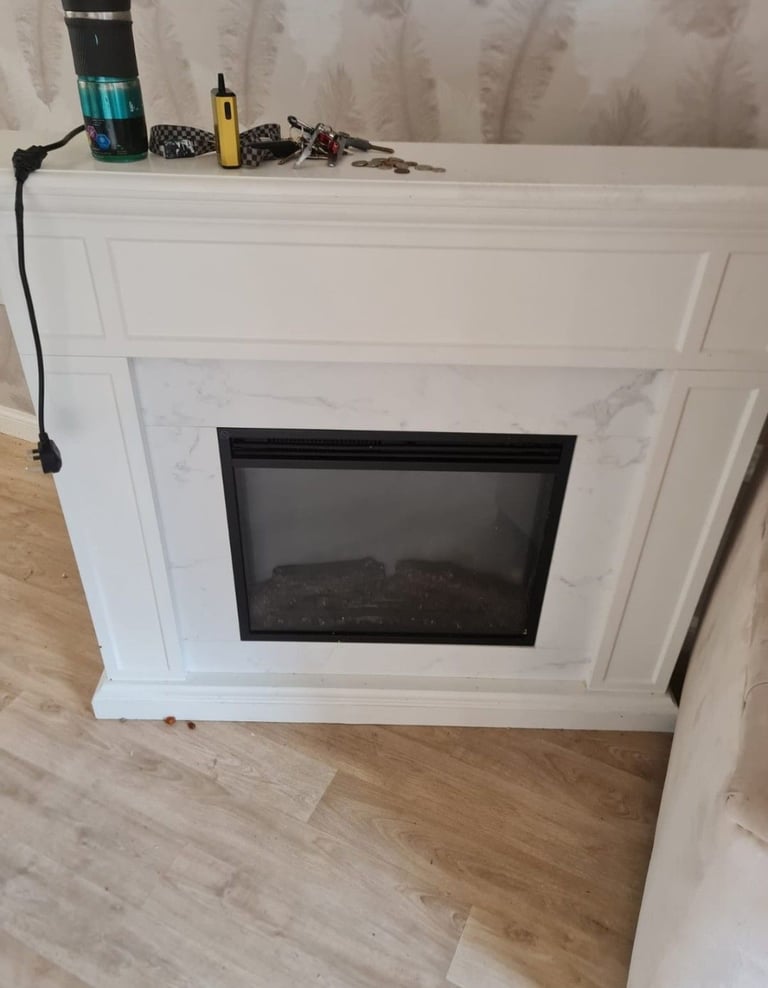 image for Electric fireplace with marble insert and wood surround 