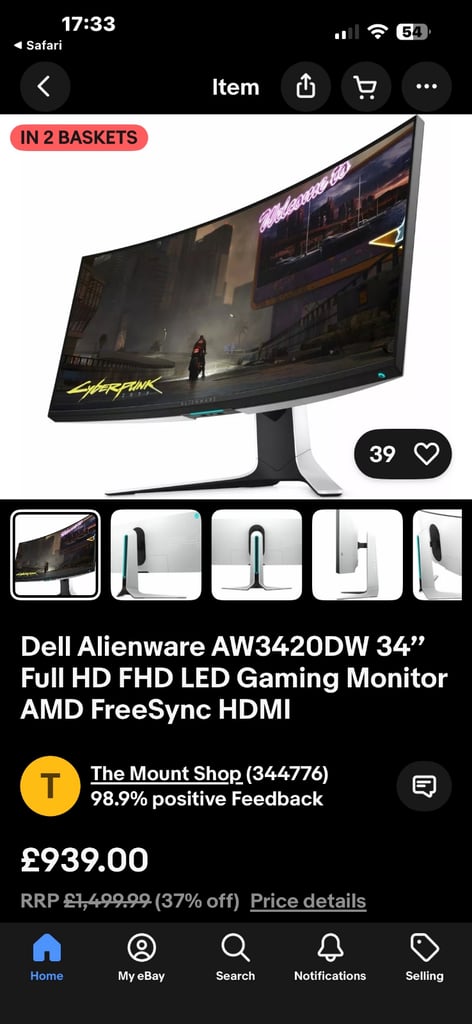 Alienware (DELL) Curved Gaming Monitor RRP £900+