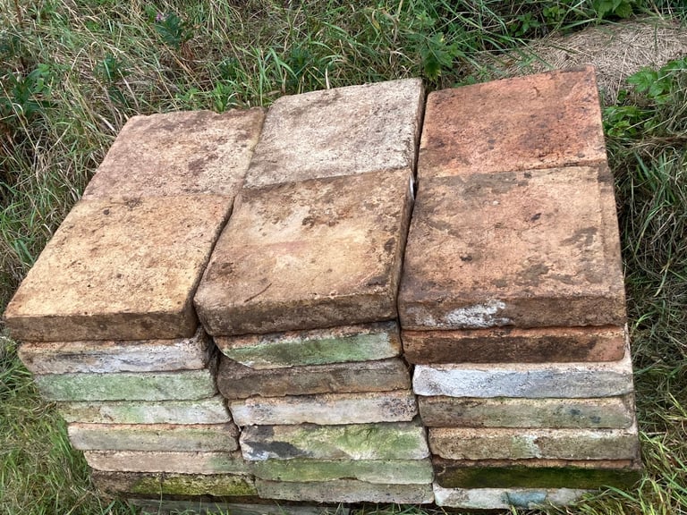 Victorian clay large  buff coloured floor tiles for conservatory/ greenhouse for sale. Reclaimed