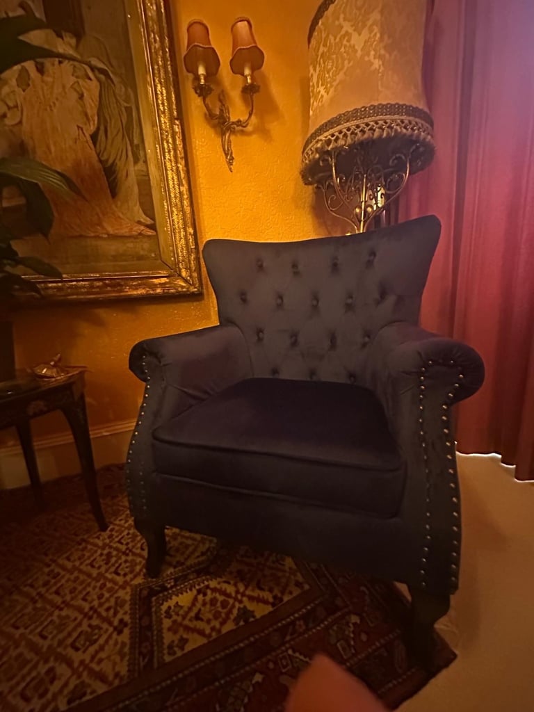 OFFERS ACCEPTED: (£62.50 each) Royal Blue Velvet Armchair Chesterfield
