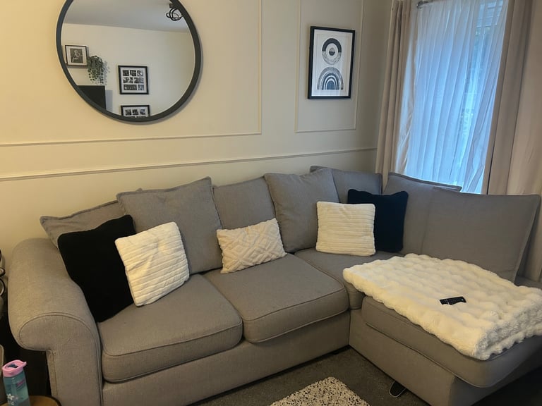 DFS corner sofa & cuddle chair with footstall 