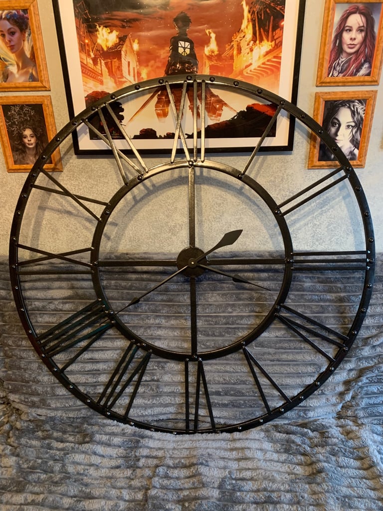 115cm Big Huge Massive Giant Black Metal Skeleton Clock