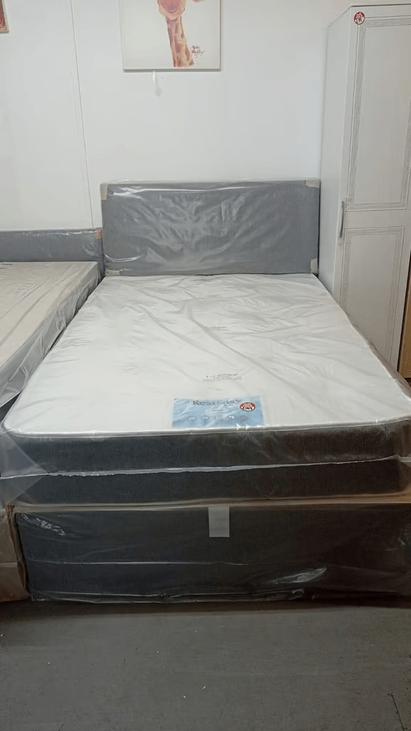 image for Same Day Delivery ~ Double 4ft6 Divan Bed With Mattress Cream Color Brand New C O D