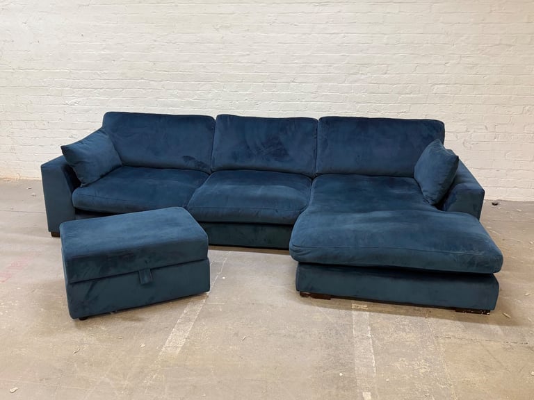 DFS Plush Velvet Corner Sofa with Matching Footstool RRP £1699