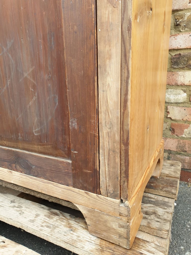 Elegant Antique French Armoire Two Door Wardrobe solid stripped pine wood