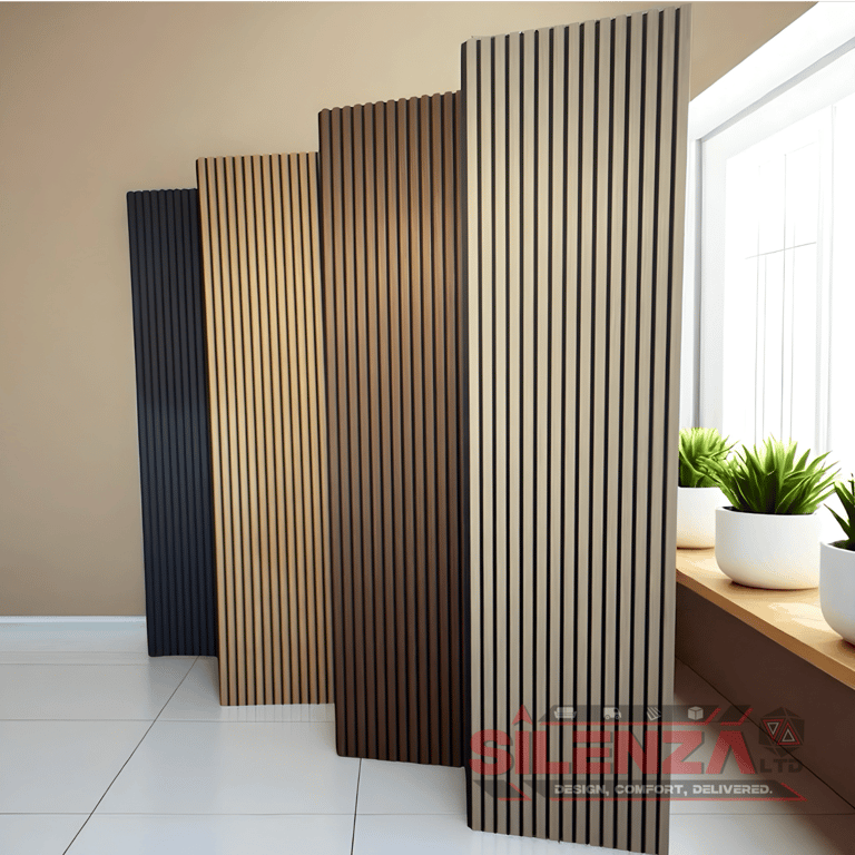 Acoustic Slat Wall Panels in Oak, Grey, Black