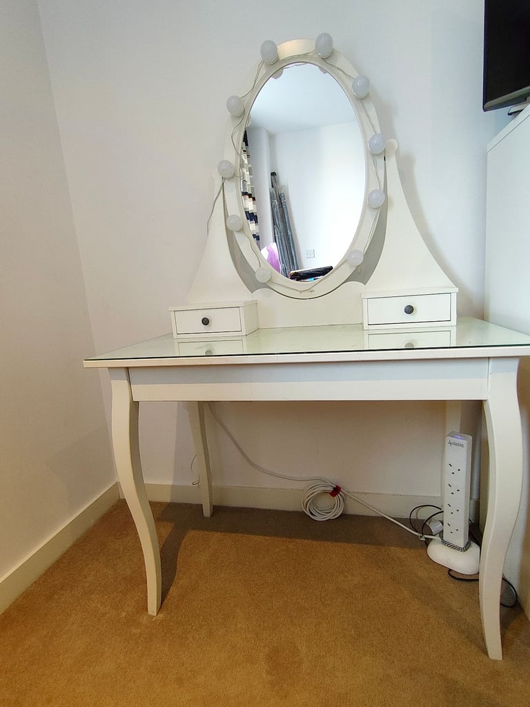 Ikea dressing table White vanity makeup mirror Hollywood lights