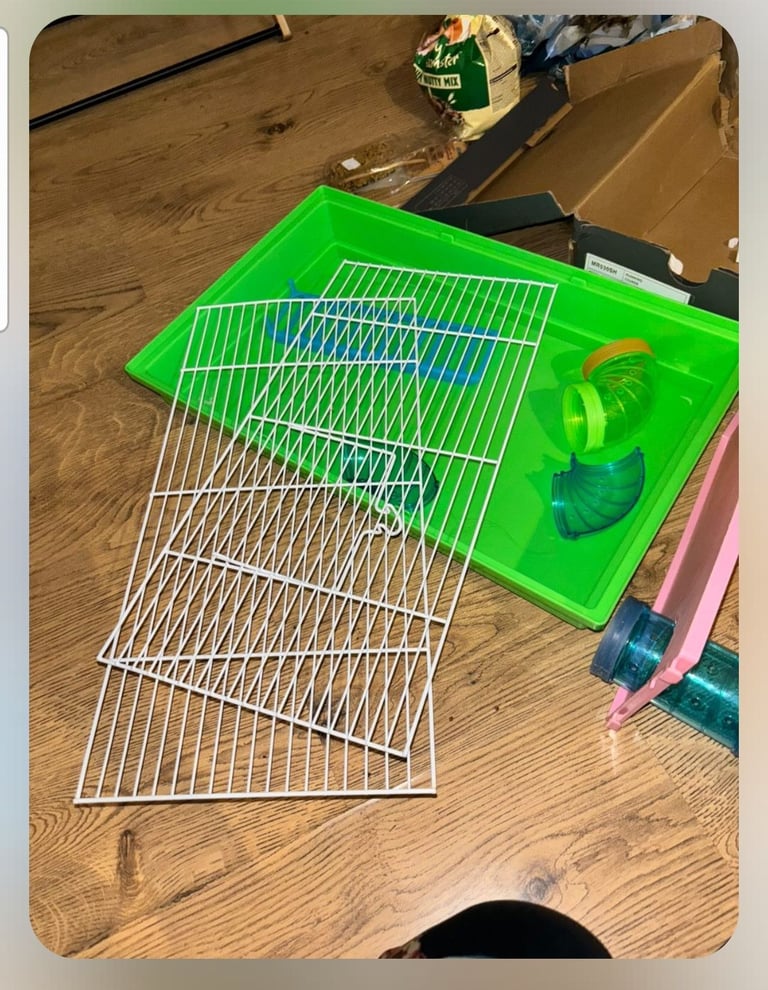 PawHut Hamster Cage, Gerbil Cage 3 Tier with Accessories and some food. Dimension:  59 x 36 x 47 cm