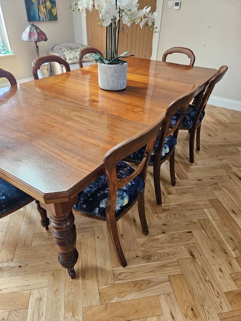 image for Antique Solid Mahogany Dining Table and 8 Balloon Backed Chairs