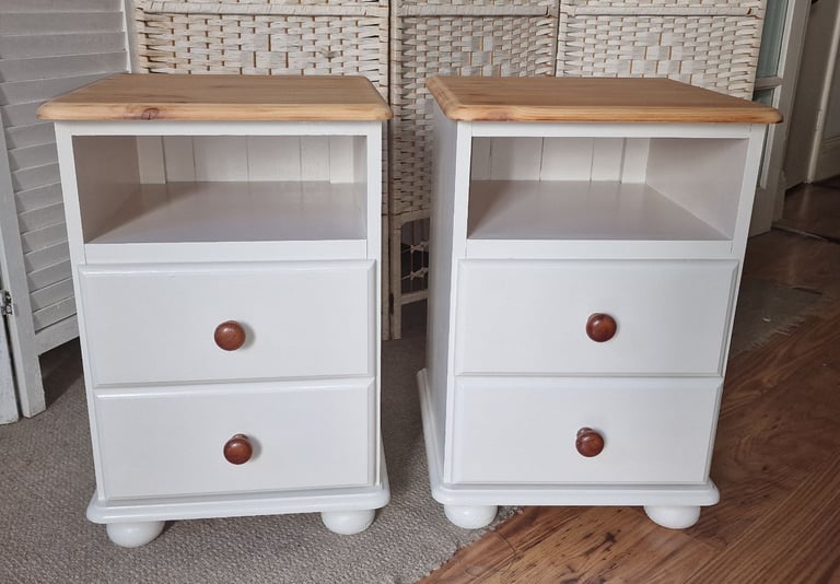UPCYCLED PAIR OF SOLID PINE BEDSIDE CABINETS 