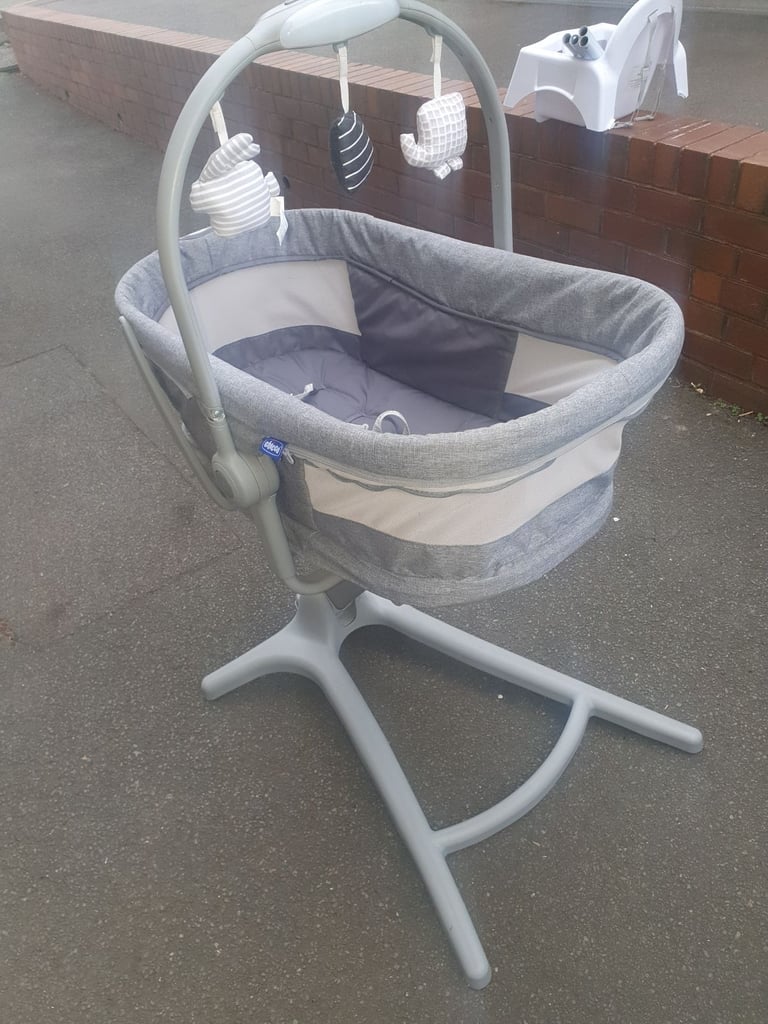 image for Chicco Baby Hug Crib, Adjustable Rise & Fall , Tilt , Mobile etc. Good Condition, Clean,With Straps